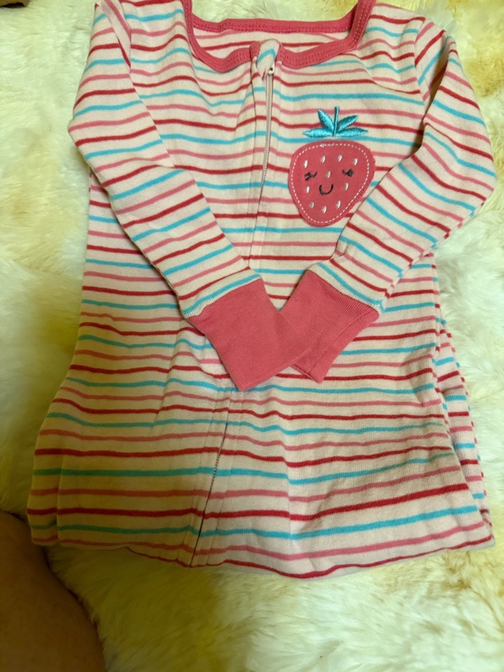 Carter's Pink Striped Baby Footie with Strawberry Patch